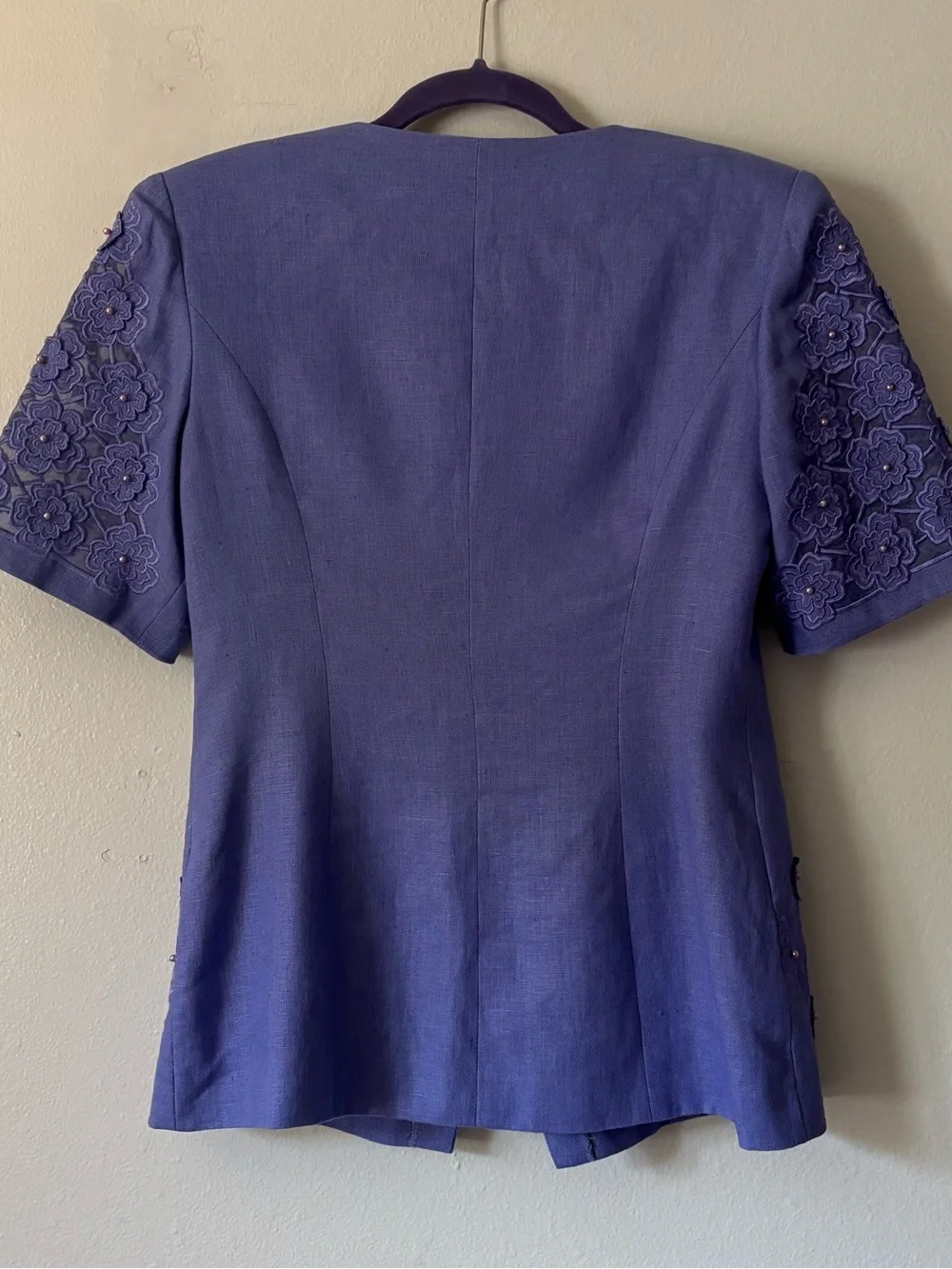 Vintage Anne French 2-Piece Skirt Suit Lavender Linen Floral Lace   8